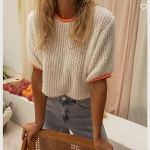 Easy Clothes S/S Ecru & Orange Ricky Sweater NWT O/S  Mohair Cozy